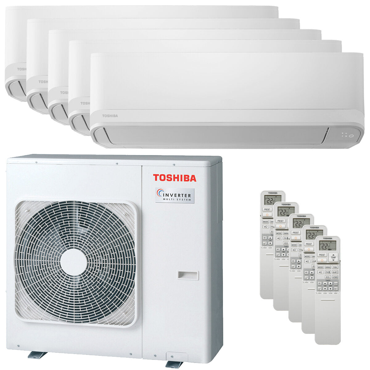 Toshiba NEW SEIYA Klimaanlage Penta Split 7000 + 9000 + 9000 + 12000 + 12000 BTU Inverter A++ Außengerät 10,0 kW