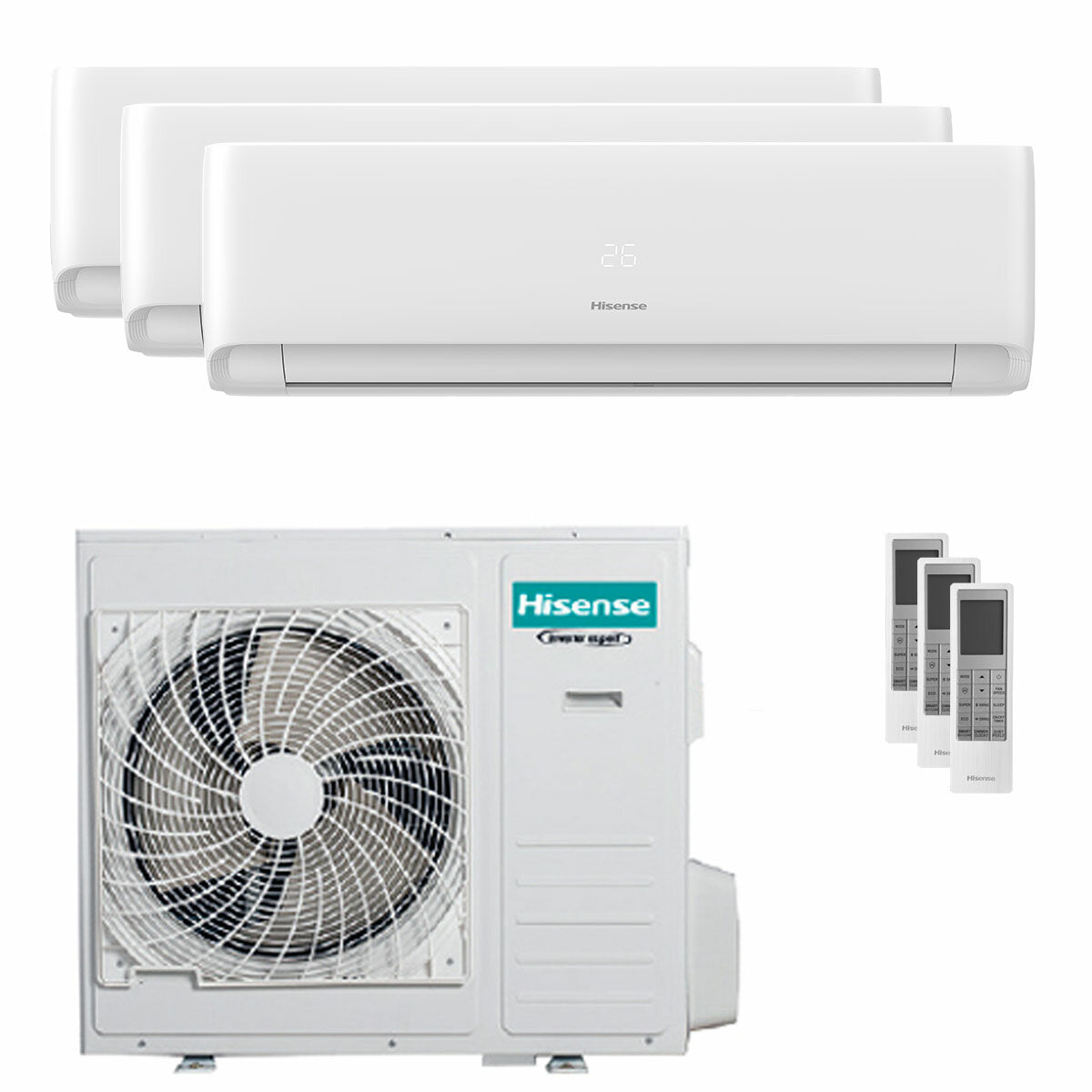 Hisense EcoSense Trial-Split-Klimaanlage 12000+12000+18000 BTU Wechselrichter A++ WLAN-Außeneinheit 10 kW 