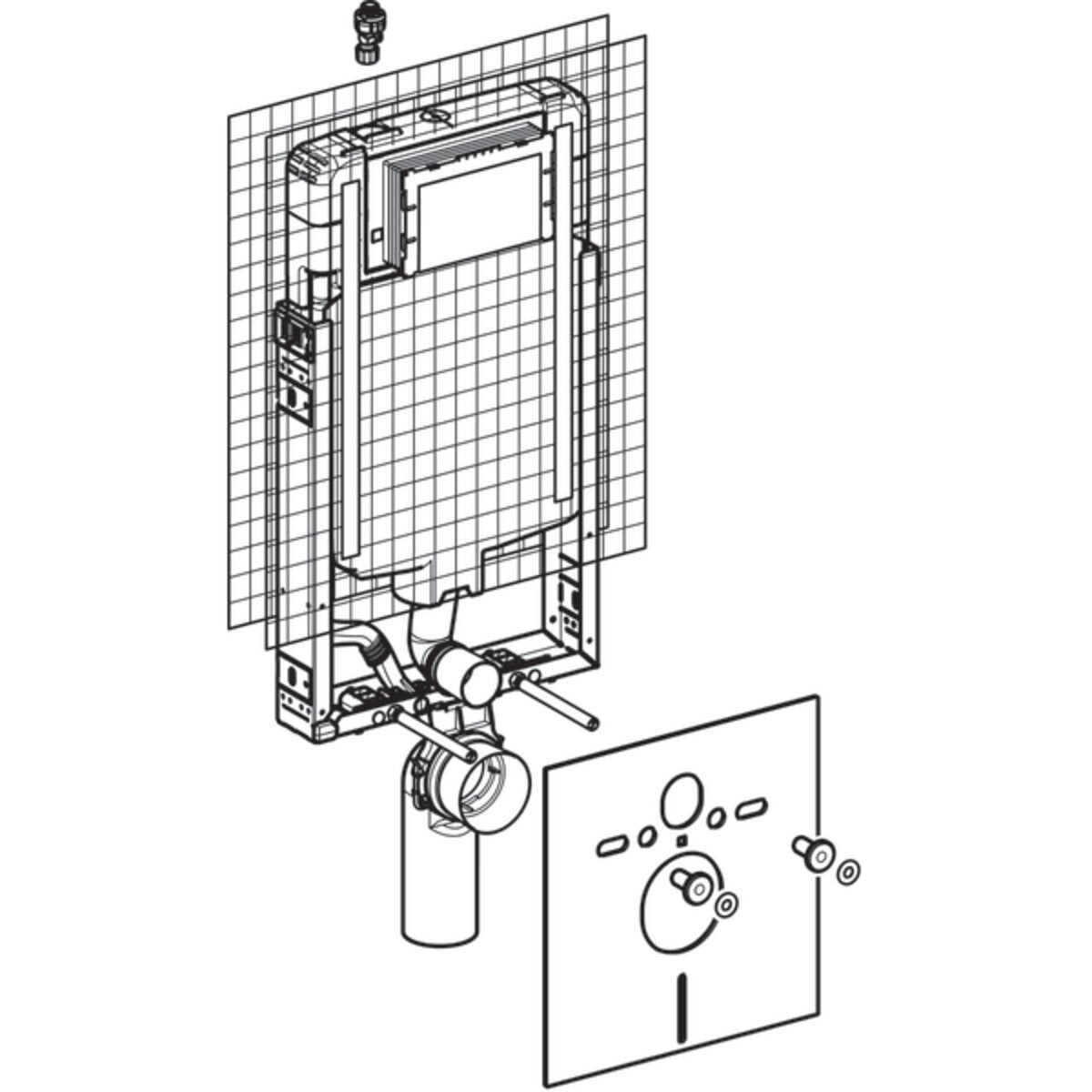 Réservoir à encastrer Geberit Sigma 8 avec module d'installation pour bac suspendu + plaque de recouvrement Sigma 01