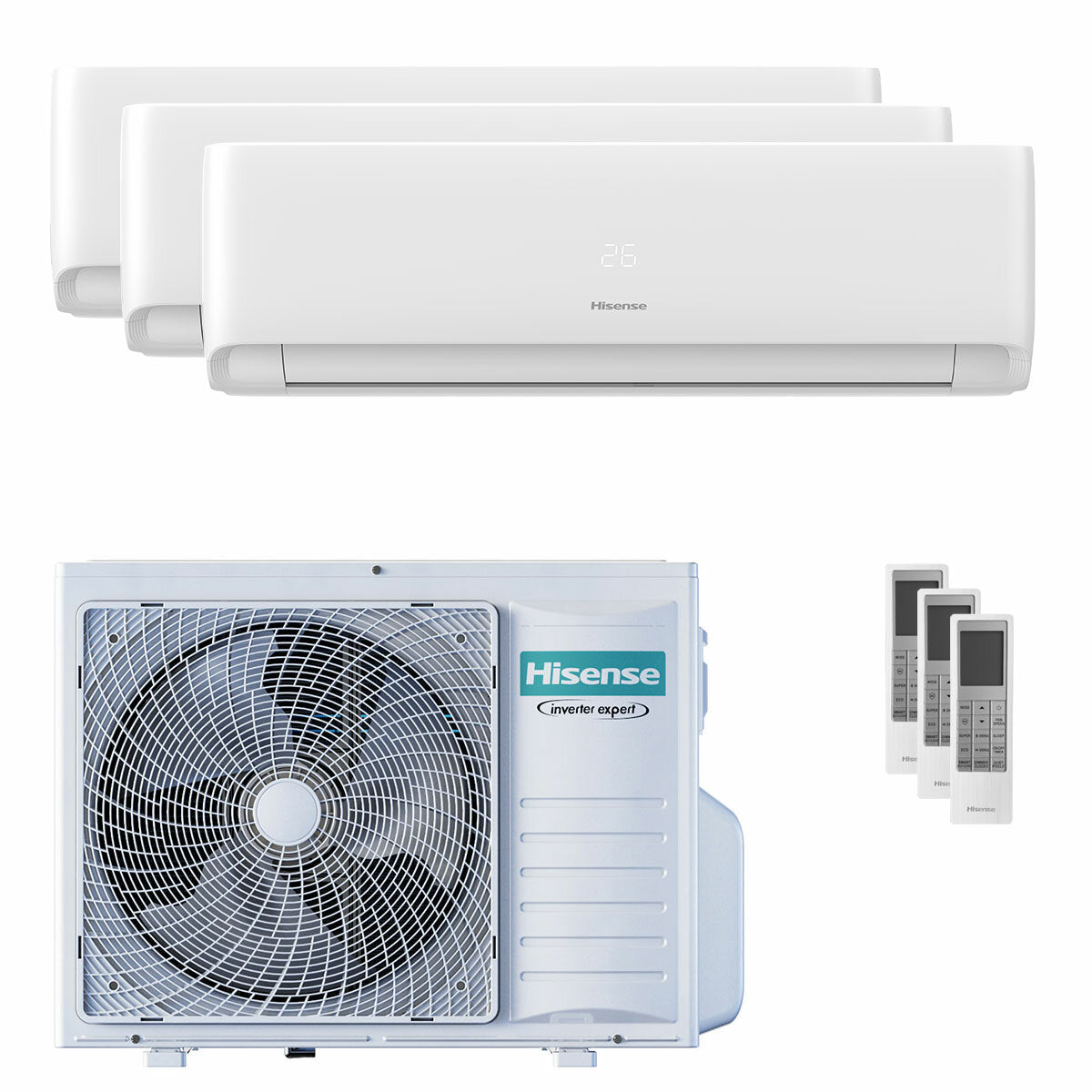 Hisense EcoSense Trial-Split-Klimaanlage 9000+12000+18000 BTU Wechselrichter A++ WLAN-Außeneinheit 8 kW 