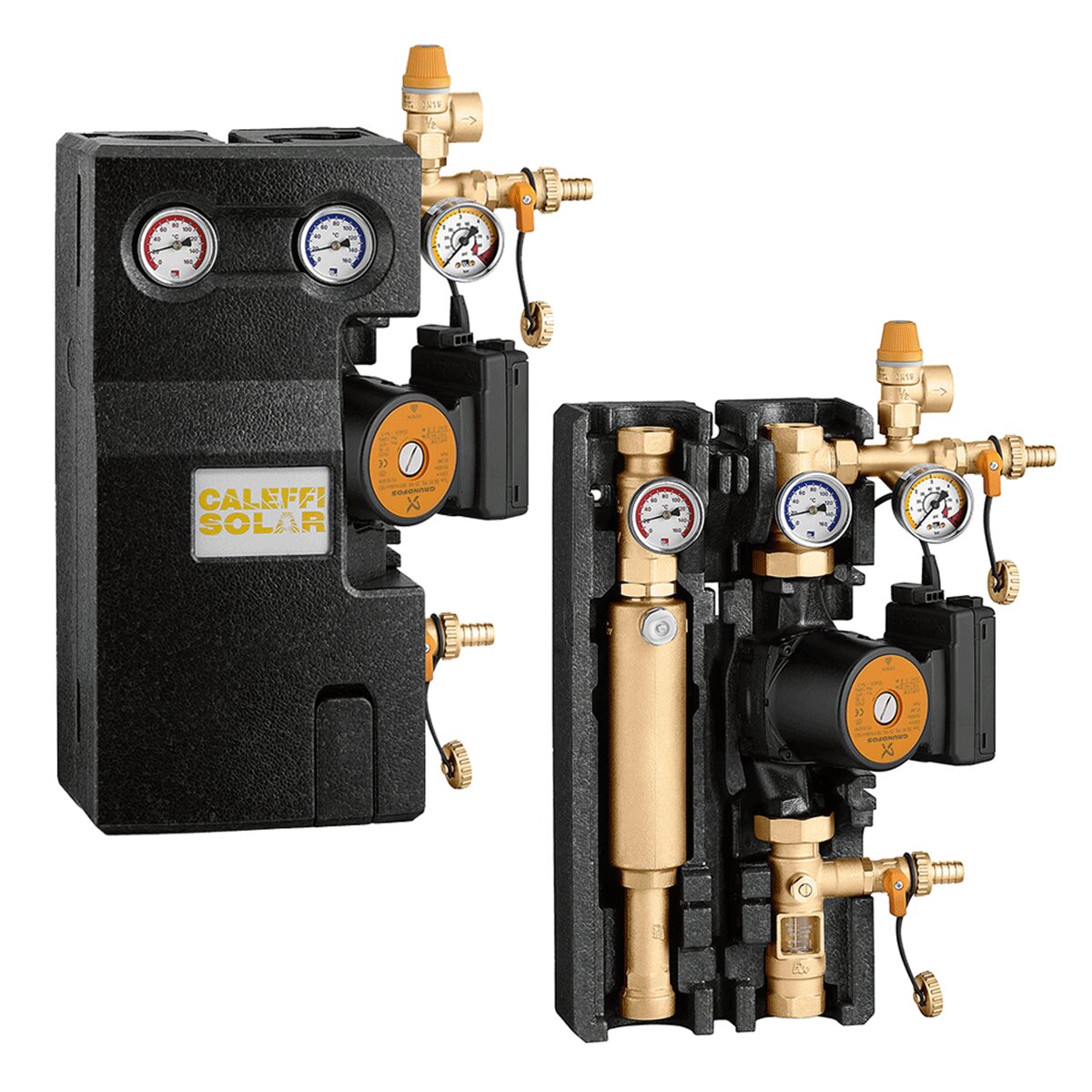 Caleffi 255HE Serie Zirkulationsgruppe mit Vor- und Rücklaufanschluss – 1" F-Anschlüsse – 5–40 l/m