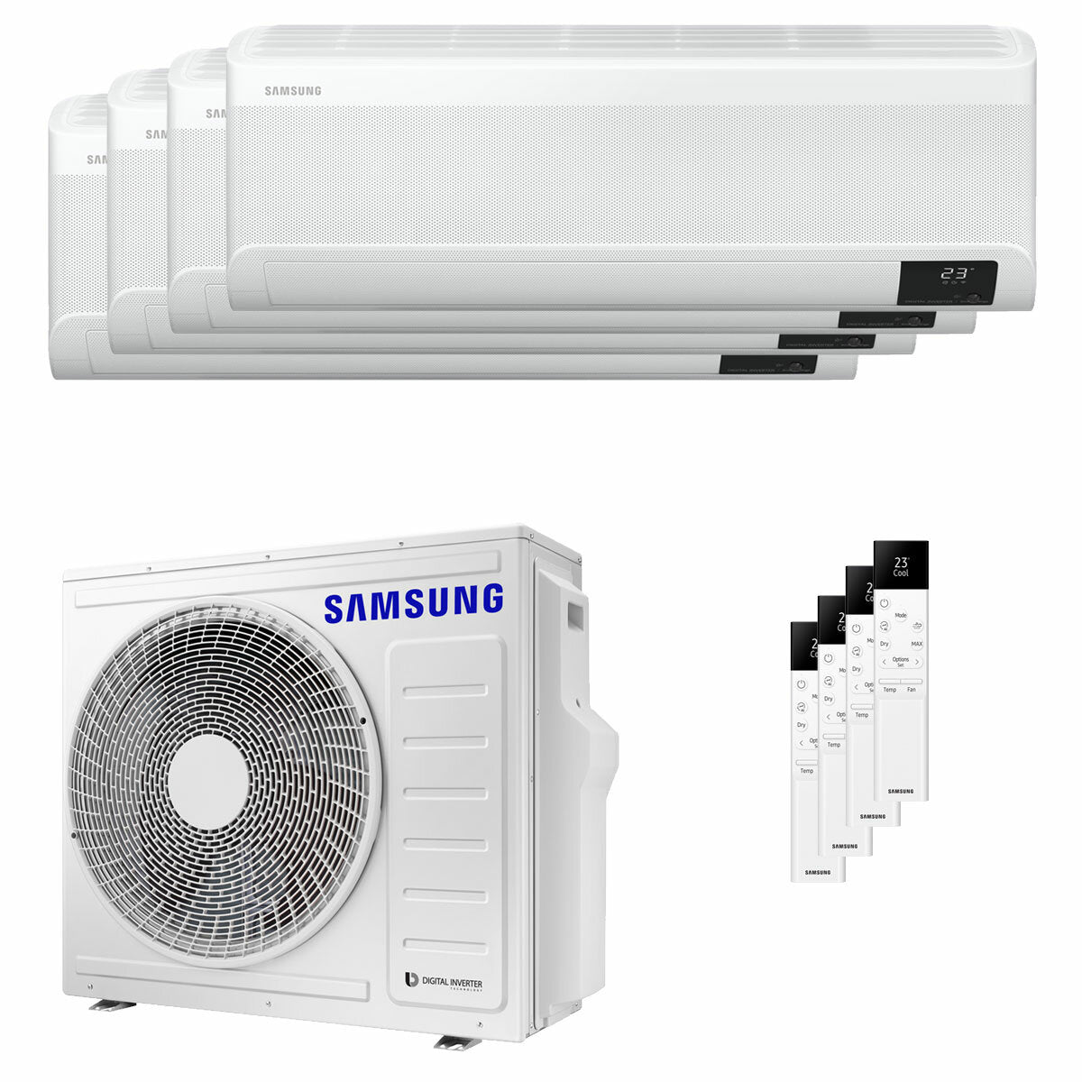 Samsung Windfree Elite 2023 air conditioner quadri split 7000+7000+7000+9000 BTU inverter A++ wifi outdoor unit 8 kW