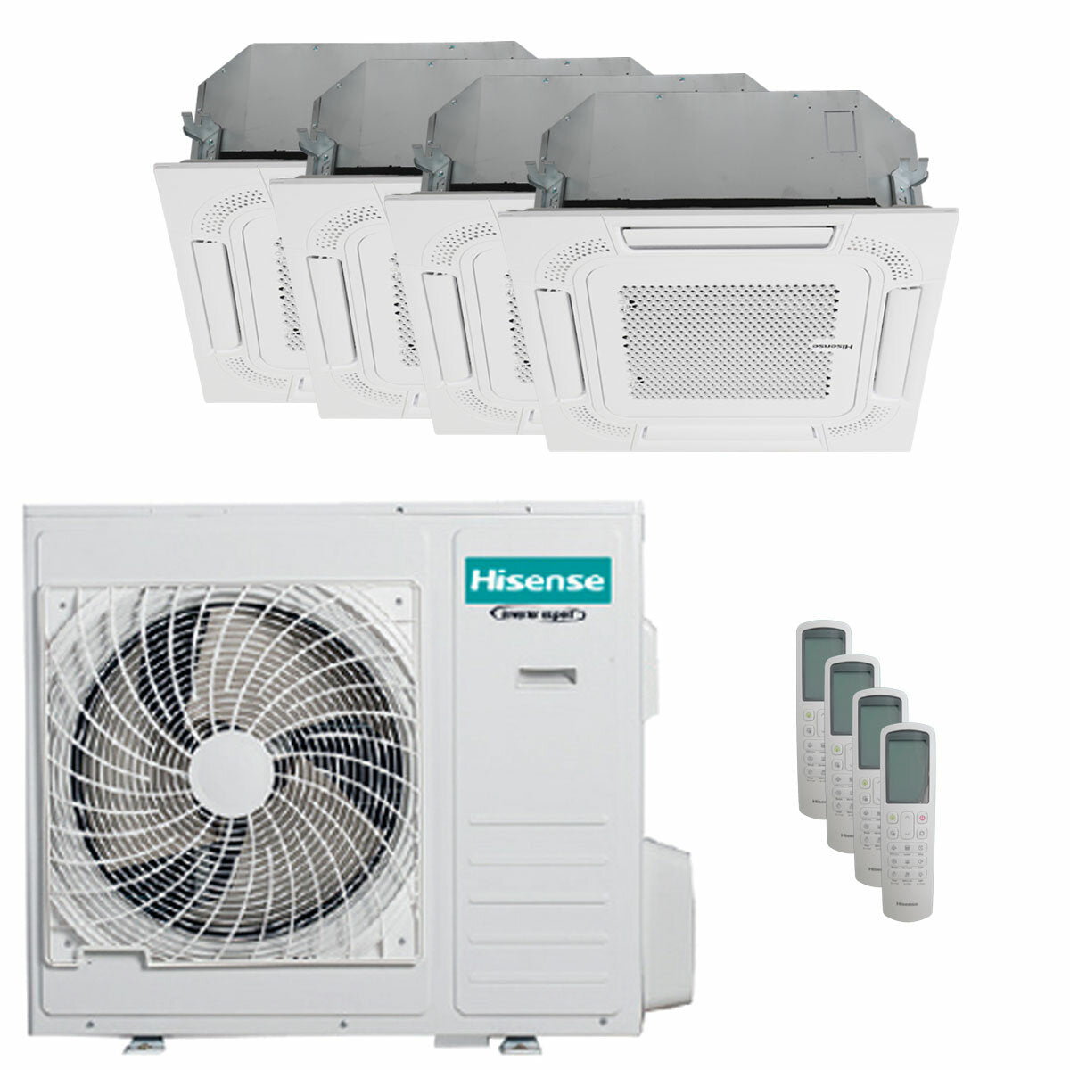 Hisense-Klimaanlage Cassette ACT Quadri Split 9000+12000+12000+18000 BTU Inverter A++ Außengerät 10 kW