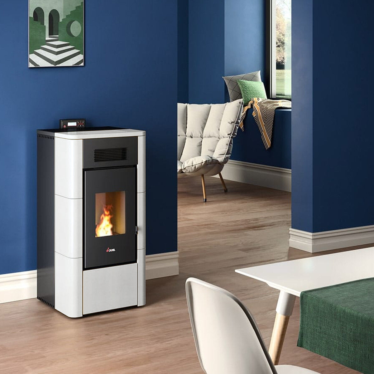 Cadel River Idro 16 Water Pellet Stove 16.1 kW WiFi - WHITE MAIOLICA