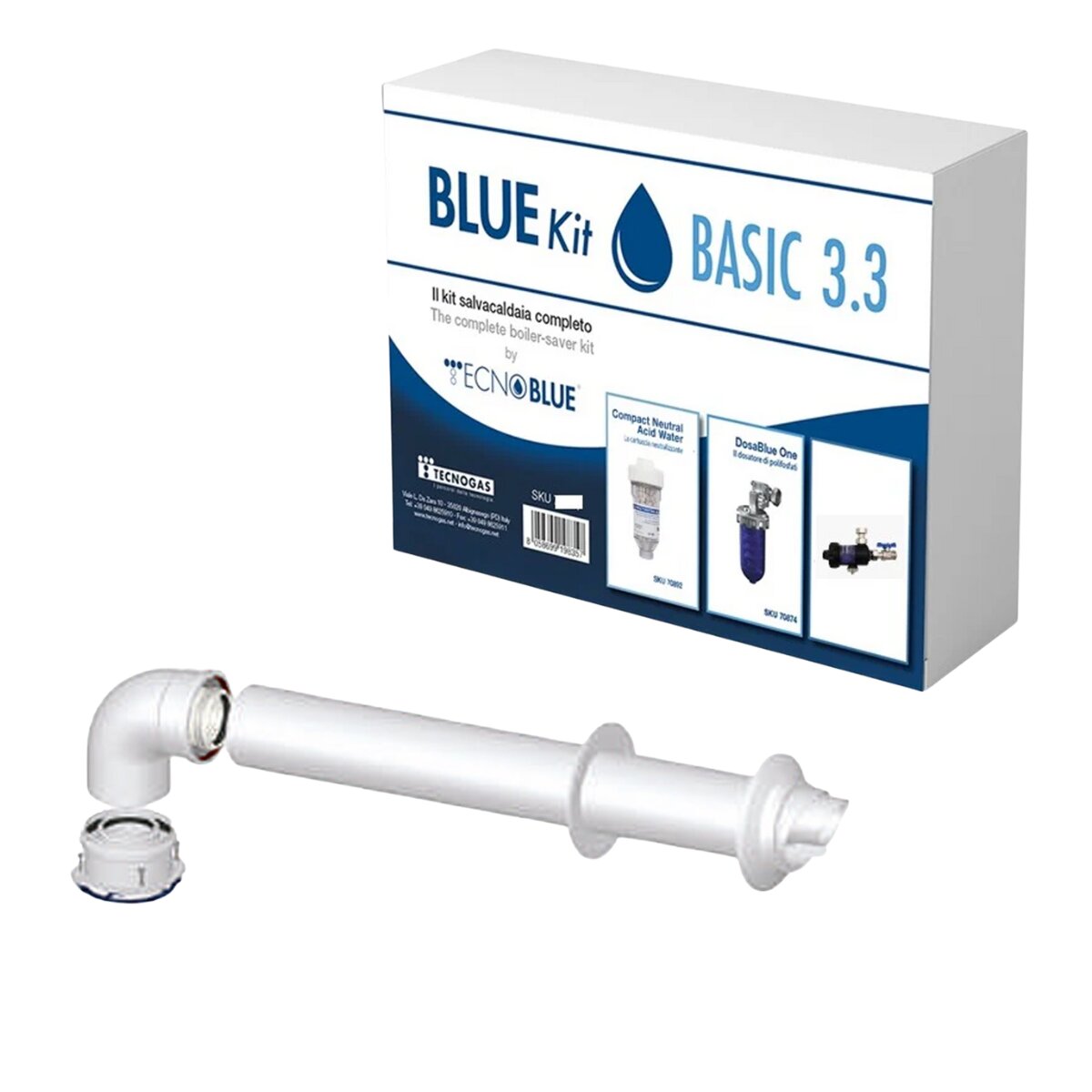 Kit d'installation de chaudière Immergas avec évacuation coaxiale des fumées, séparateur de boues, distributeur de polyphosphate et cartouche neutralisante