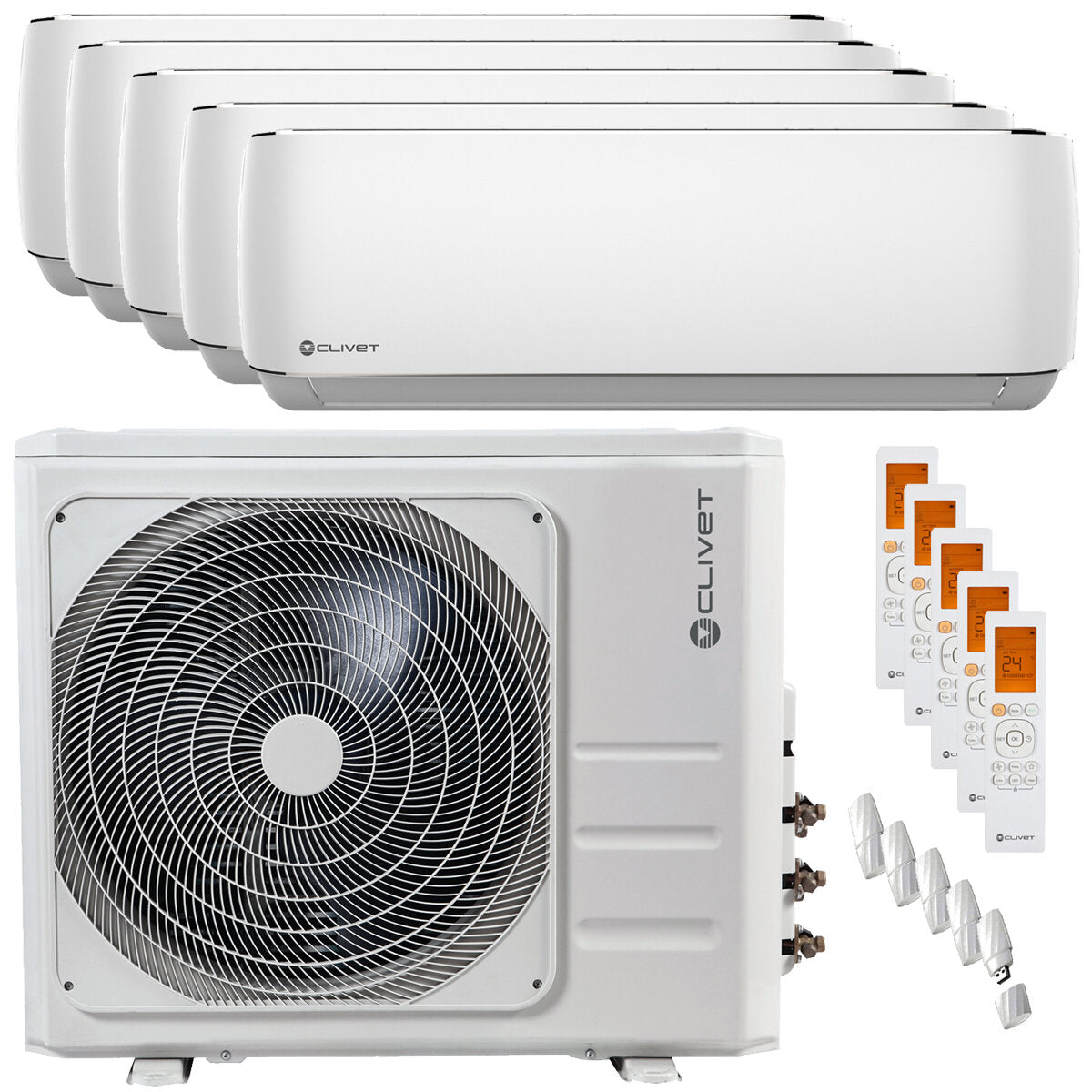 Clivet Cristallo penta split air conditioner 9000+9000+9000+9000+9000 BTU inverter A++ wifi outdoor unit 12.3 kW
