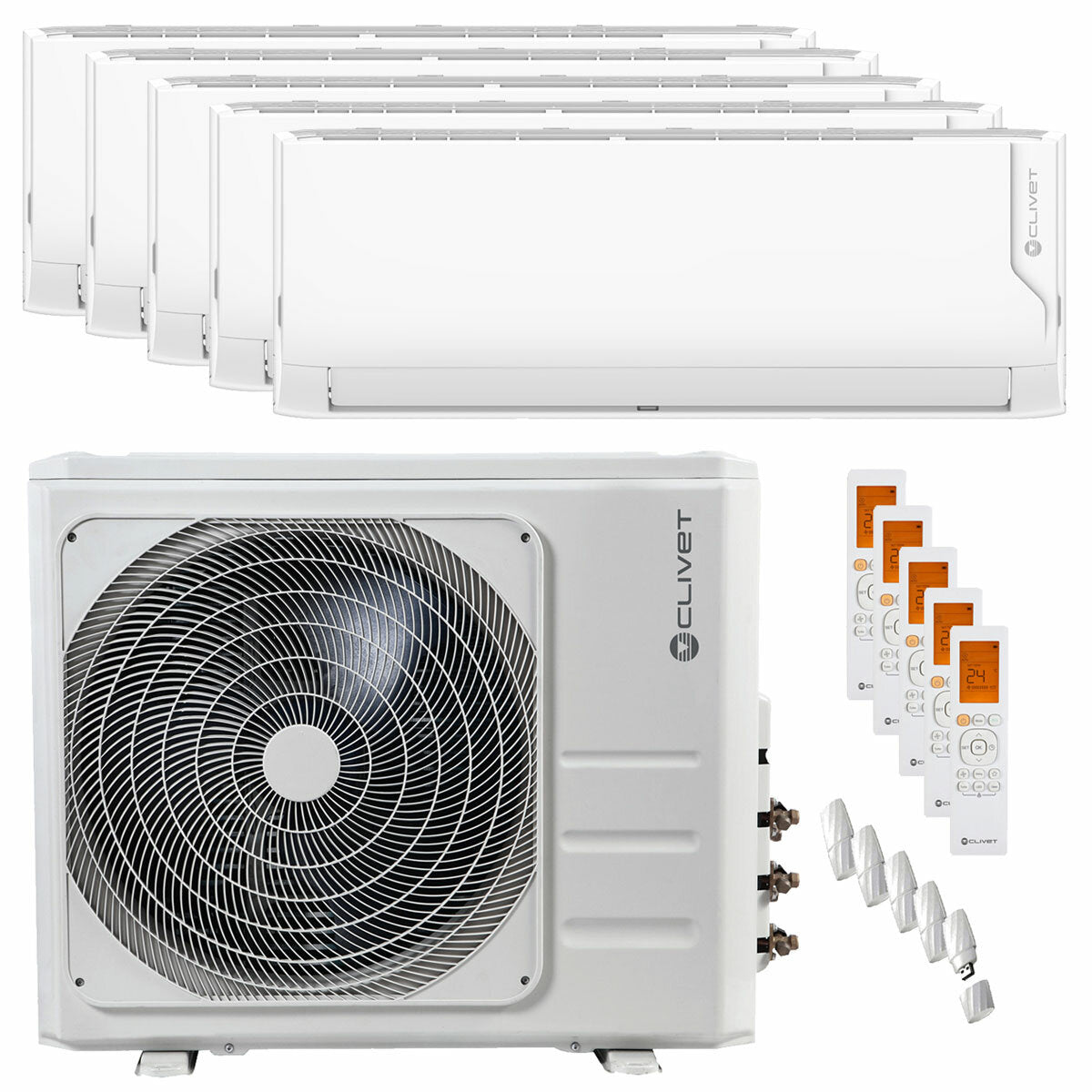 Clivet Cristallo 2 penta split air conditioner 9000+9000+9000+9000+12000 BTU inverter A++ wifi external unit 12.3 kW