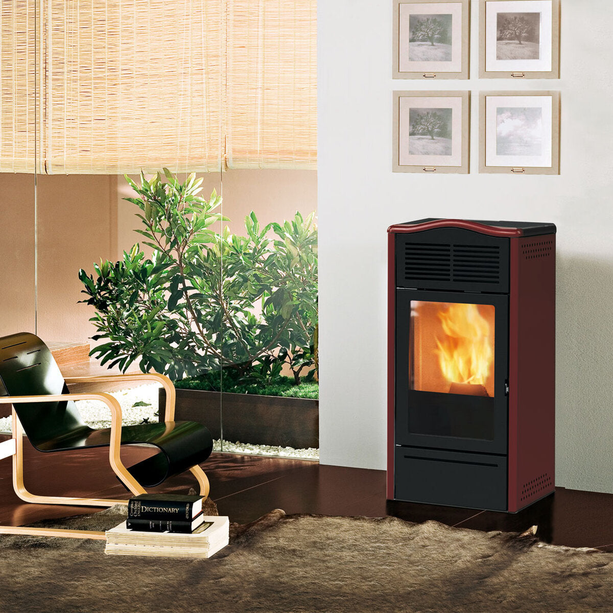 Pellet stove Italiana Camini Piro 2 bordeaux 6.9 kW with air