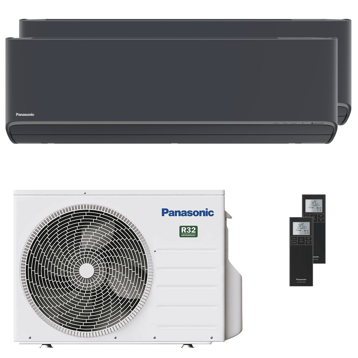 Panasonic Etherea Dual Split Klimaanlage 9000+12000 BTU Inverter A+++ WLAN Außeneinheit 5 kW Graphitgrau