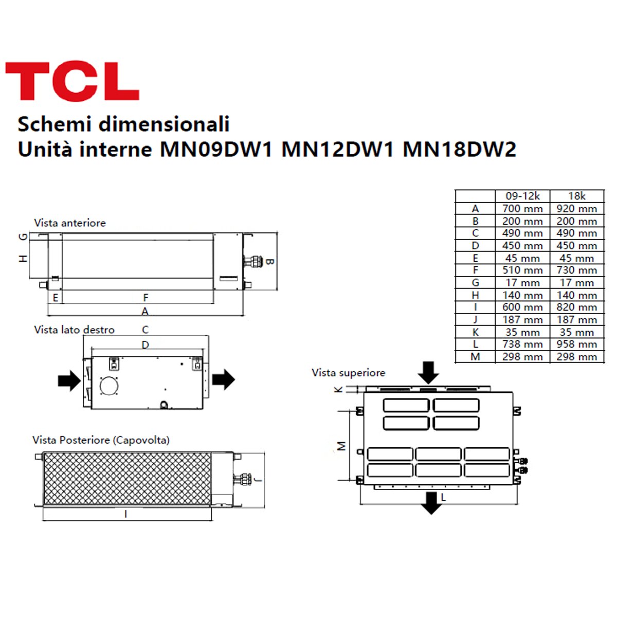 Climatiseur gainable TCL Série D 12 000 BTU R32 Inverter Wi-Fi A++/A+