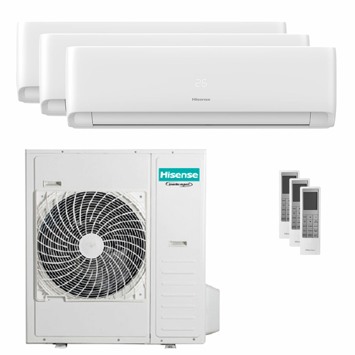 Hisense EcoSense Trial-Split-Klimaanlage 7000+12000+24000 BTU Inverter A+ WLAN-Außeneinheit 12,5 kW 