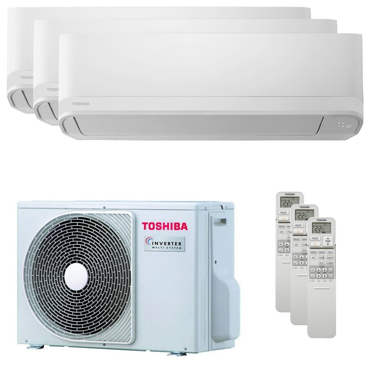 Toshiba New Seiya Test-Split-Klimaanlage 5000+9000+16000 BTU Inverter A+++ Außeneinheit 5,2 kW 