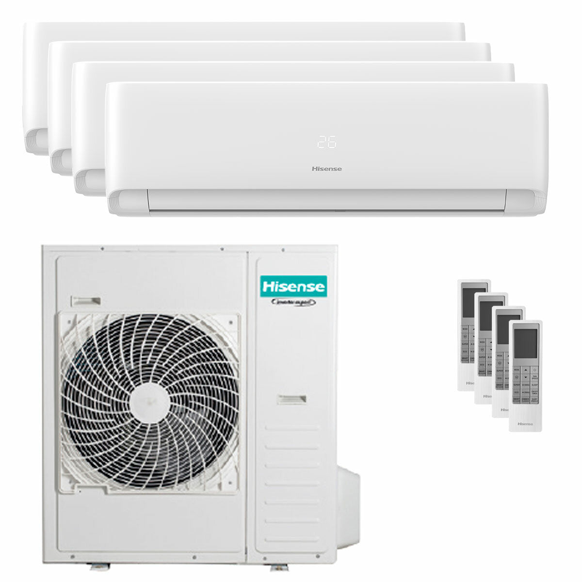 Climatiseur Hisense EcoSense quadri split 7000+7000+18000+24000 BTU onduleur wifi unité extérieure 12,5 kW 