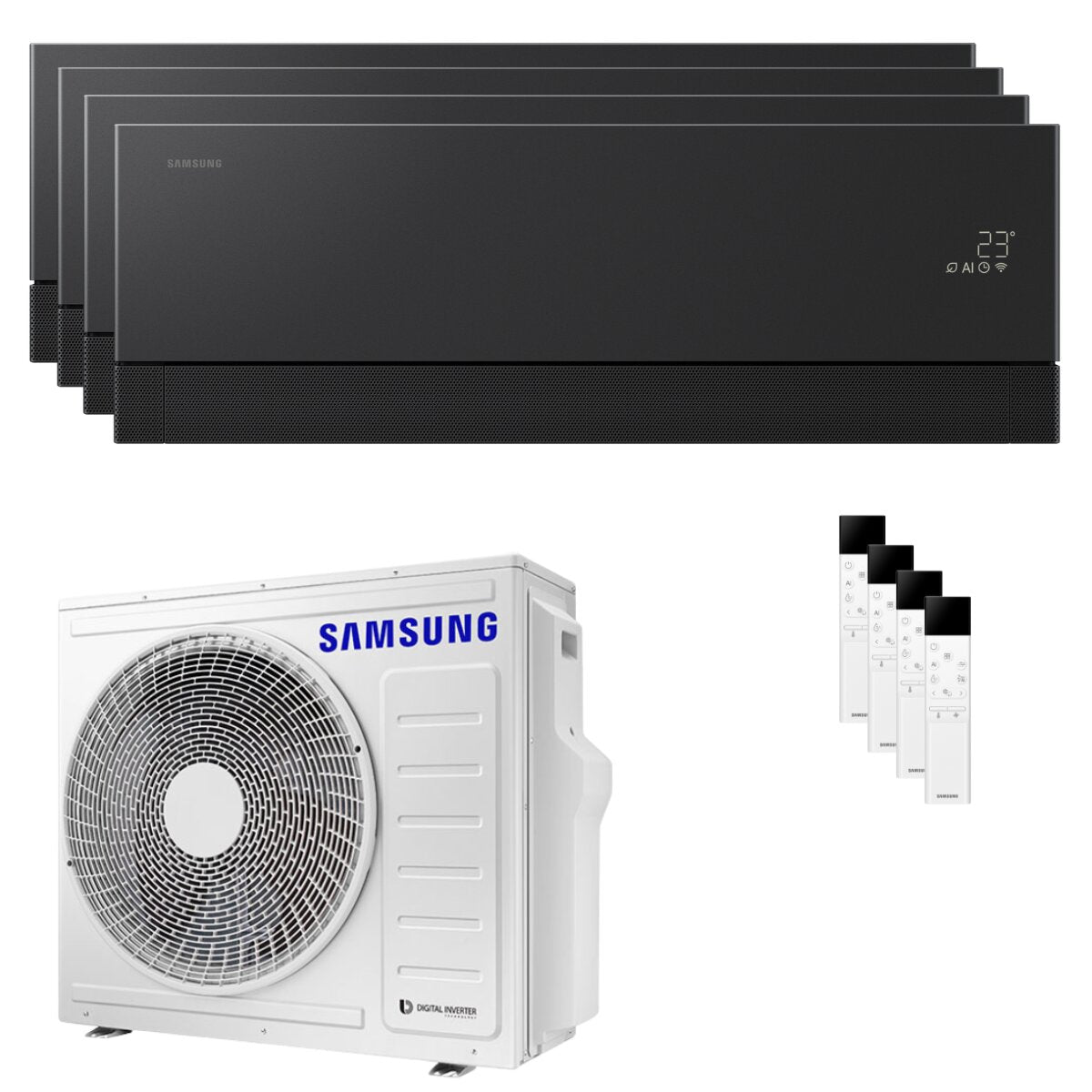 Climatiseur split quadri-split Samsung WindFree Première 7000+9000+9000+12000 BTU inverter A++ wifi unité extérieure 8 kW Soapstone Charcoal