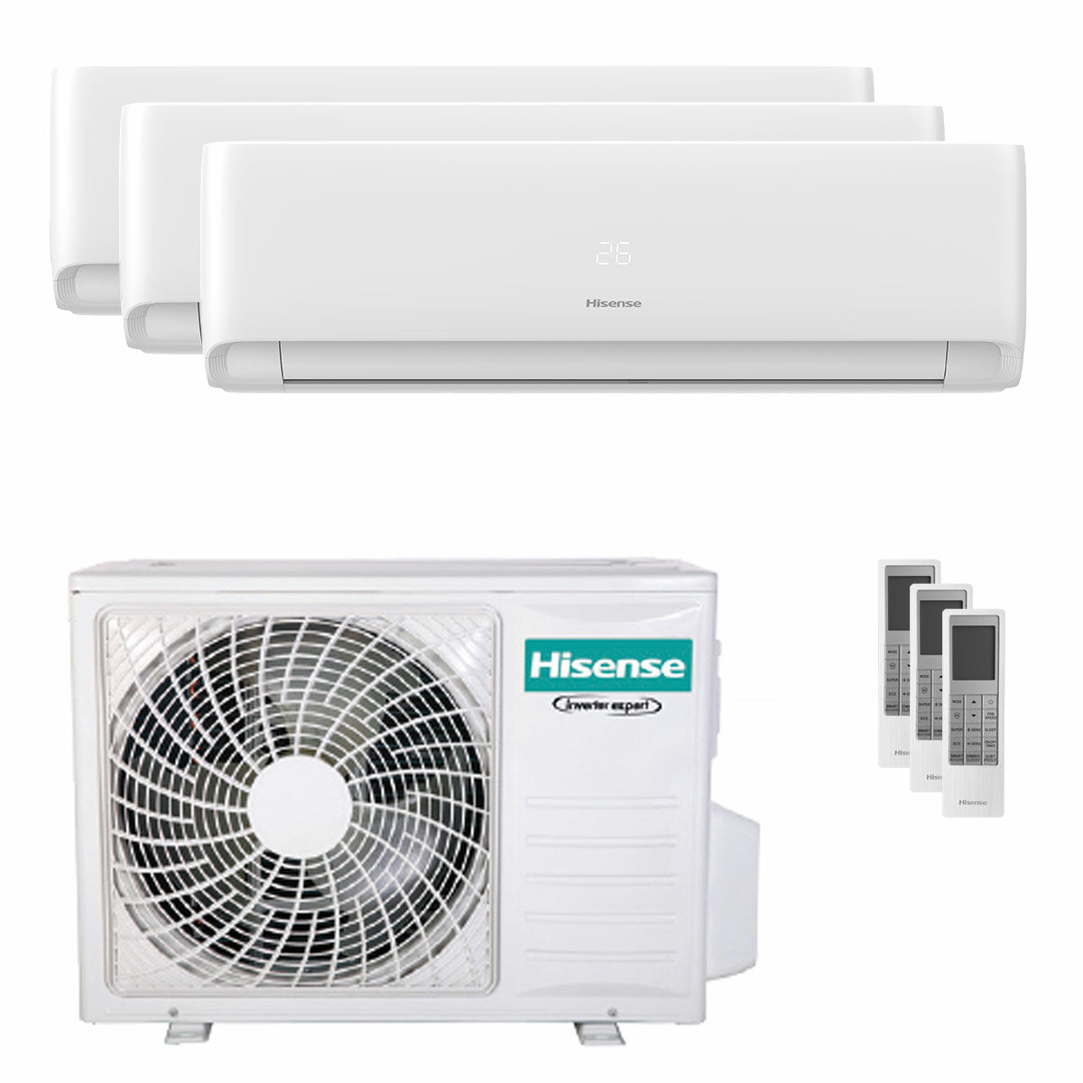 Hisense EcoSense trial split air conditioner 7000+7000+18000 BTU inverter A++ wifi external unit 6.3 kW