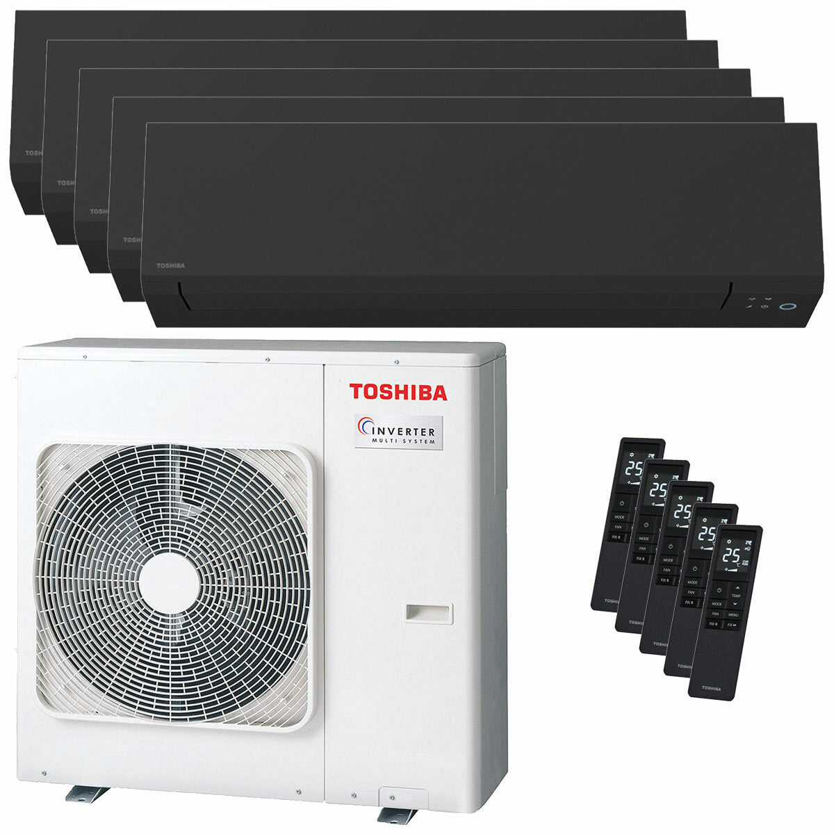 Toshiba SHORAI Edge Black penta split air conditioner 7000+7000+7000+9000+18000 BTU inverter A++ wifi external unit 10 kW