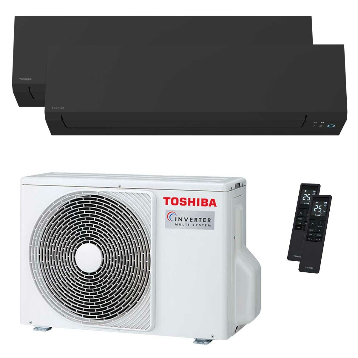 Toshiba SHORAI Edge Black Dual-Split-Klimaanlage 7000+12000 BTU Wechselrichter A++ WLAN-Außeneinheit 4 kW 