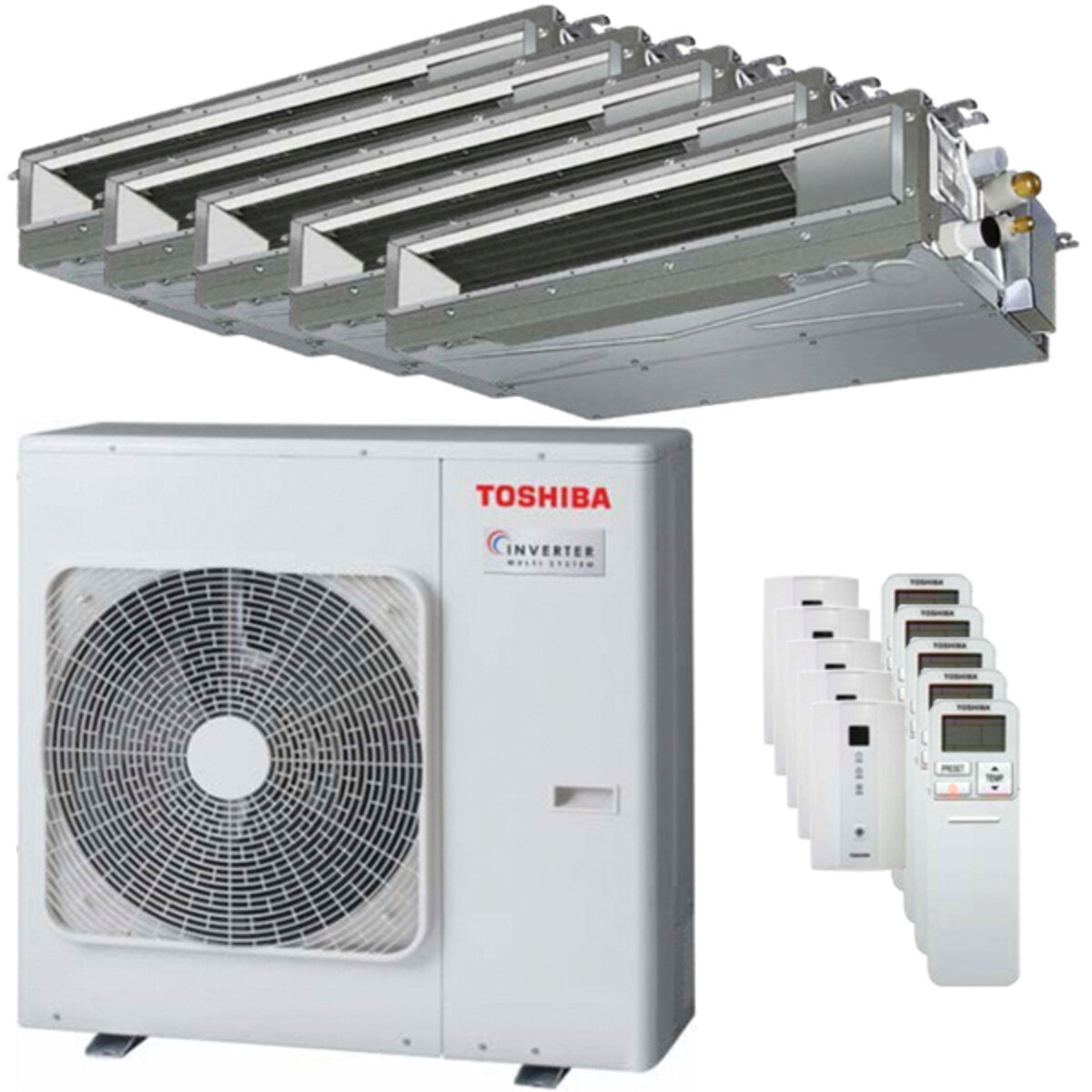 Toshiba Ductable Air Conditioner U2 Penta Split 7000 + 9000 + 9000 + 9000 + 22000 BTU Inverter A++ Außengerät 10,0 kW