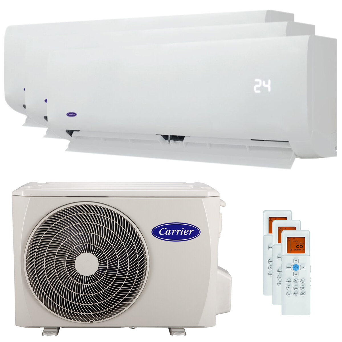 Climatiseur trial split Carrier 42QHG 7000 + 7000 + 9000 BTU externe A ++ onduleur 6 kW