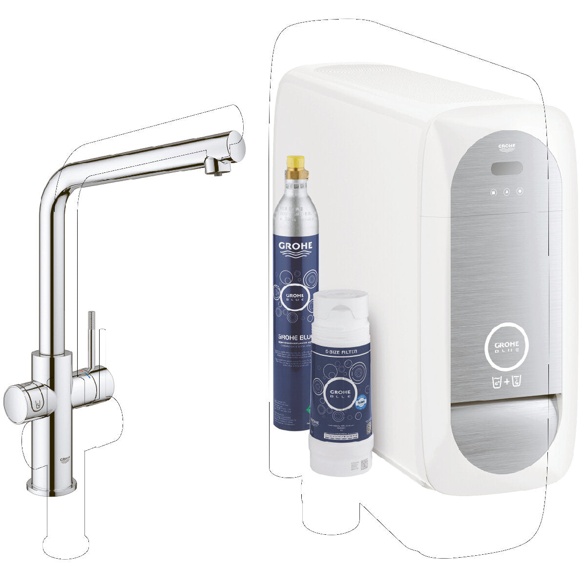 Grohe Blue Home Wasserfilter-Set Spültischbatterie + Filter und Kühlschrank