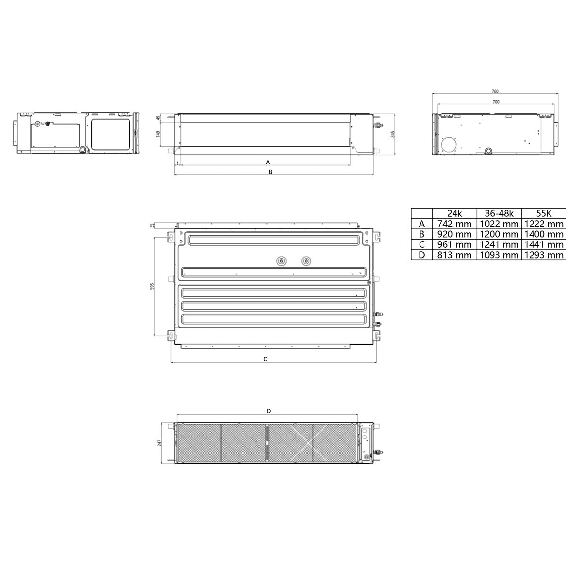 Climatiseur gainable TCL Série D 36 000 BTU R32 Inverter Wi-Fi A++/A+