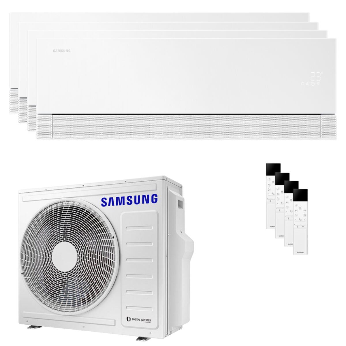Climatiseur split quadruple Samsung WindFree Première Plus 7000+9000+12000+12000 BTU Inverter A++ Wi-Fi, unité extérieure 8 kW 