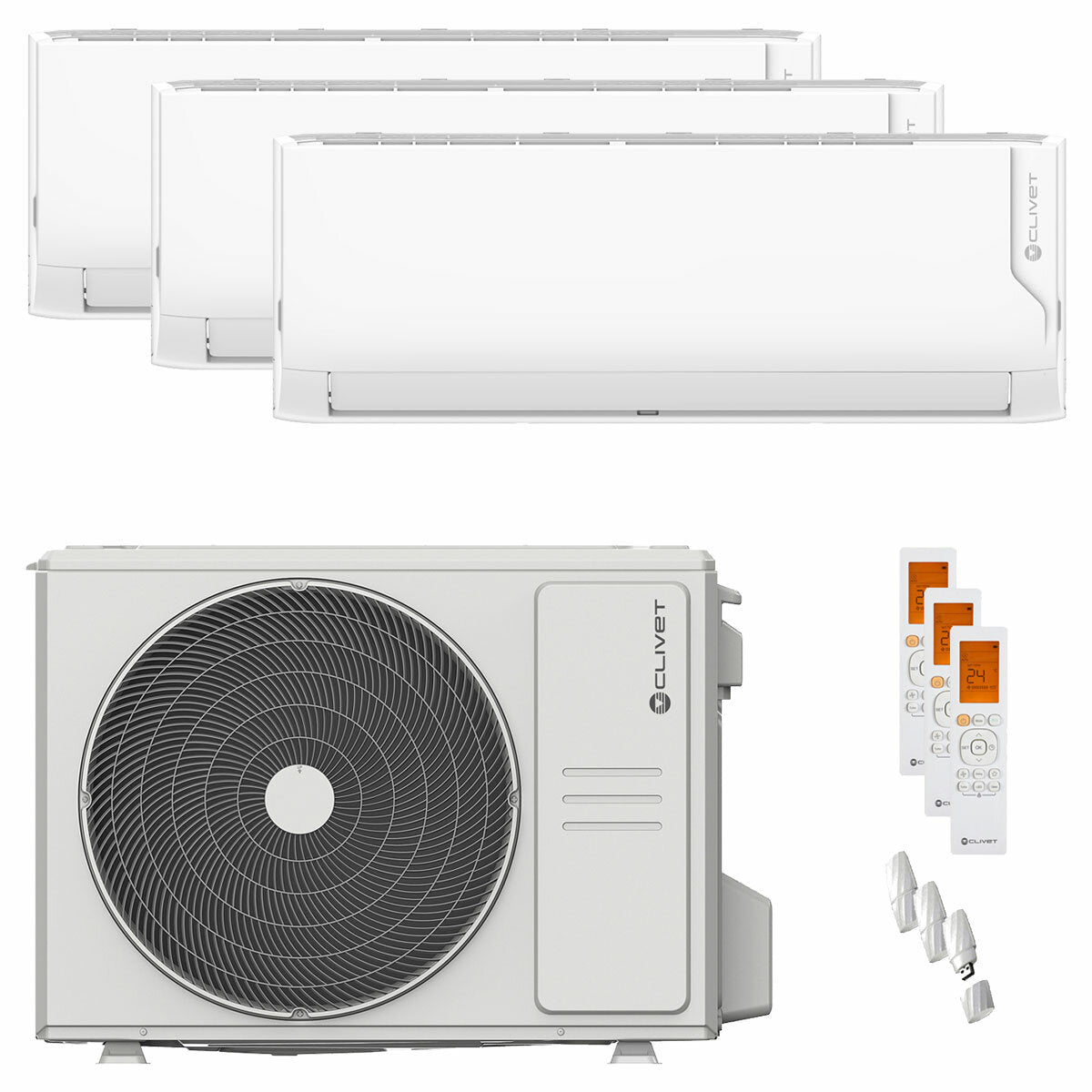 Clivet Cristallo 2 trial split air conditioner 9000+9000+9000 BTU inverter A++ wifi external unit 6.2 kW