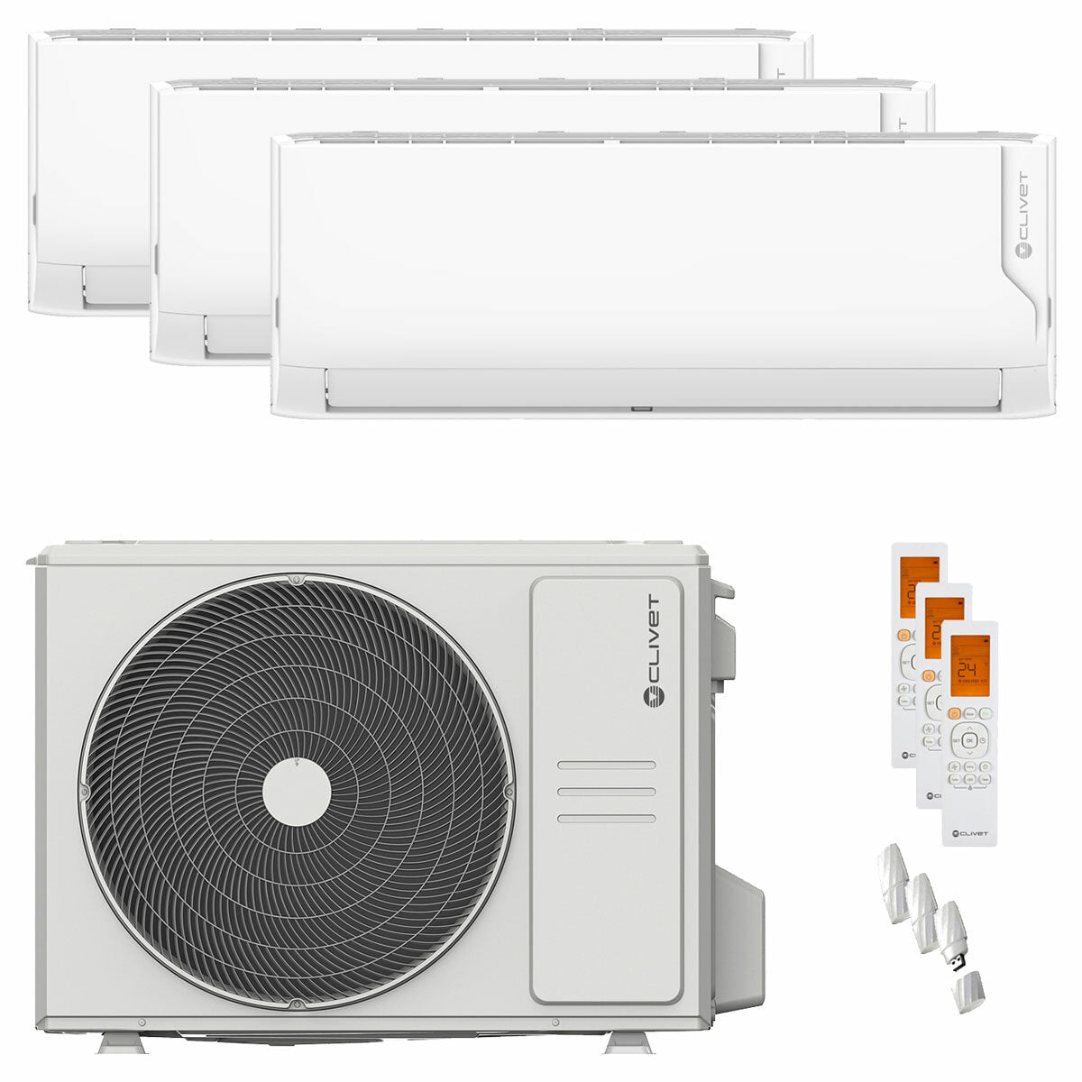 Climatiseur split d'essai Clivet Cristallo 2 9000+9000+12000 BTU inverseur A++ unité extérieure wifi 6,2 kW 