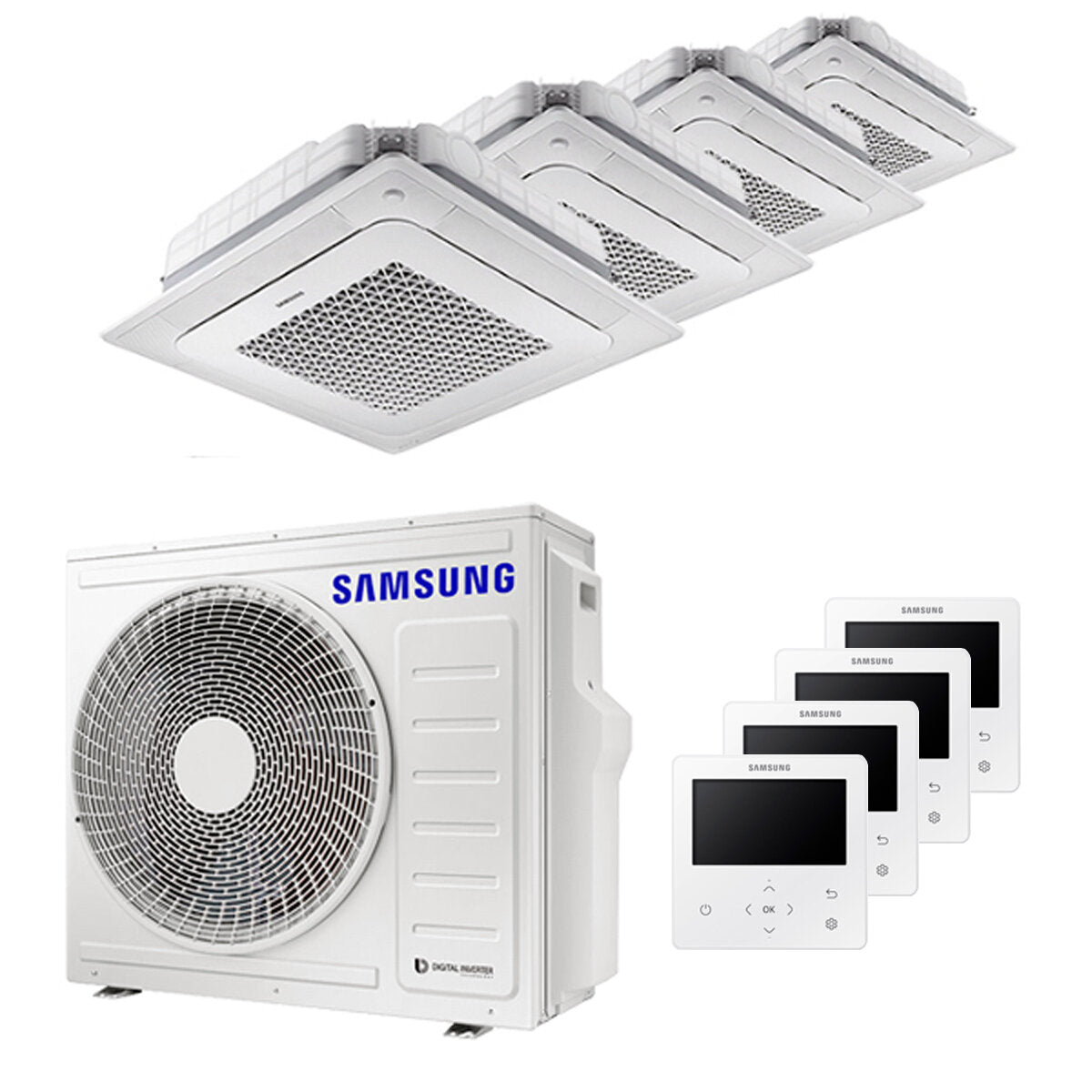 Climatiseur Samsung Windfree 4 voies split carré 9000 + 9000 + 9000 + 12000 BTU inverter A++ unité extérieure 8,0 kW
