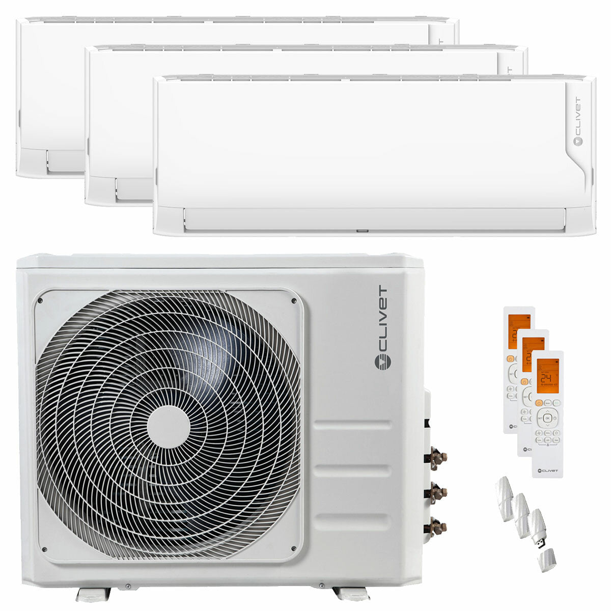 Clivet Cristallo 2 trial split air conditioner 9000+12000+18000 BTU inverter A wifi external unit 12.3 kW