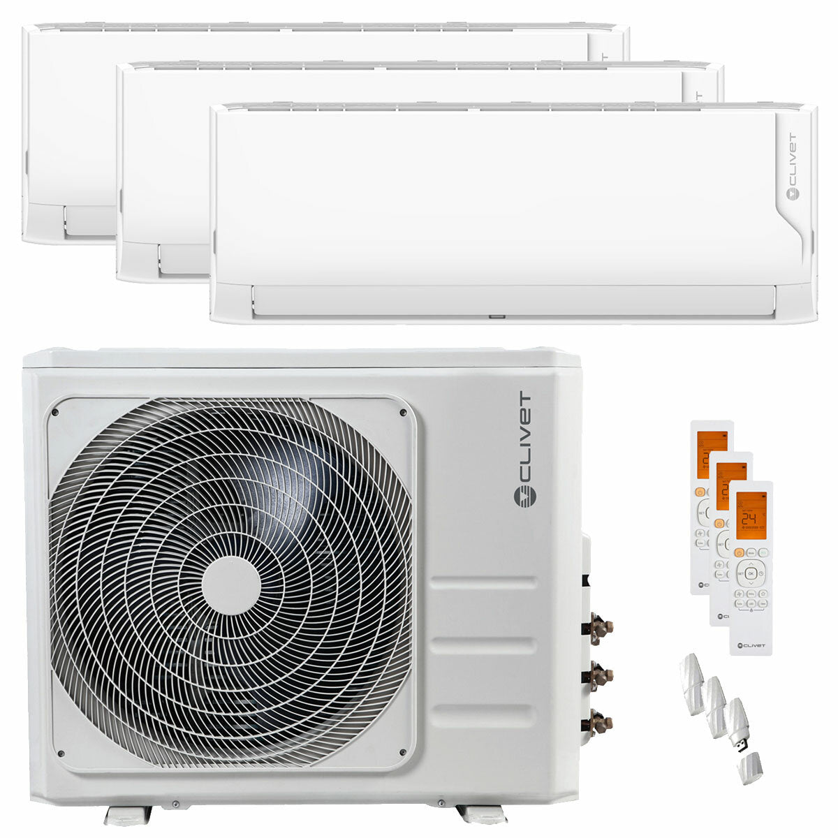 Climatiseur split d&#39;essai Clivet Cristallo 2 12000+12000+18000 BTU inverseur A++ unité extérieure wifi 10,5 kW 