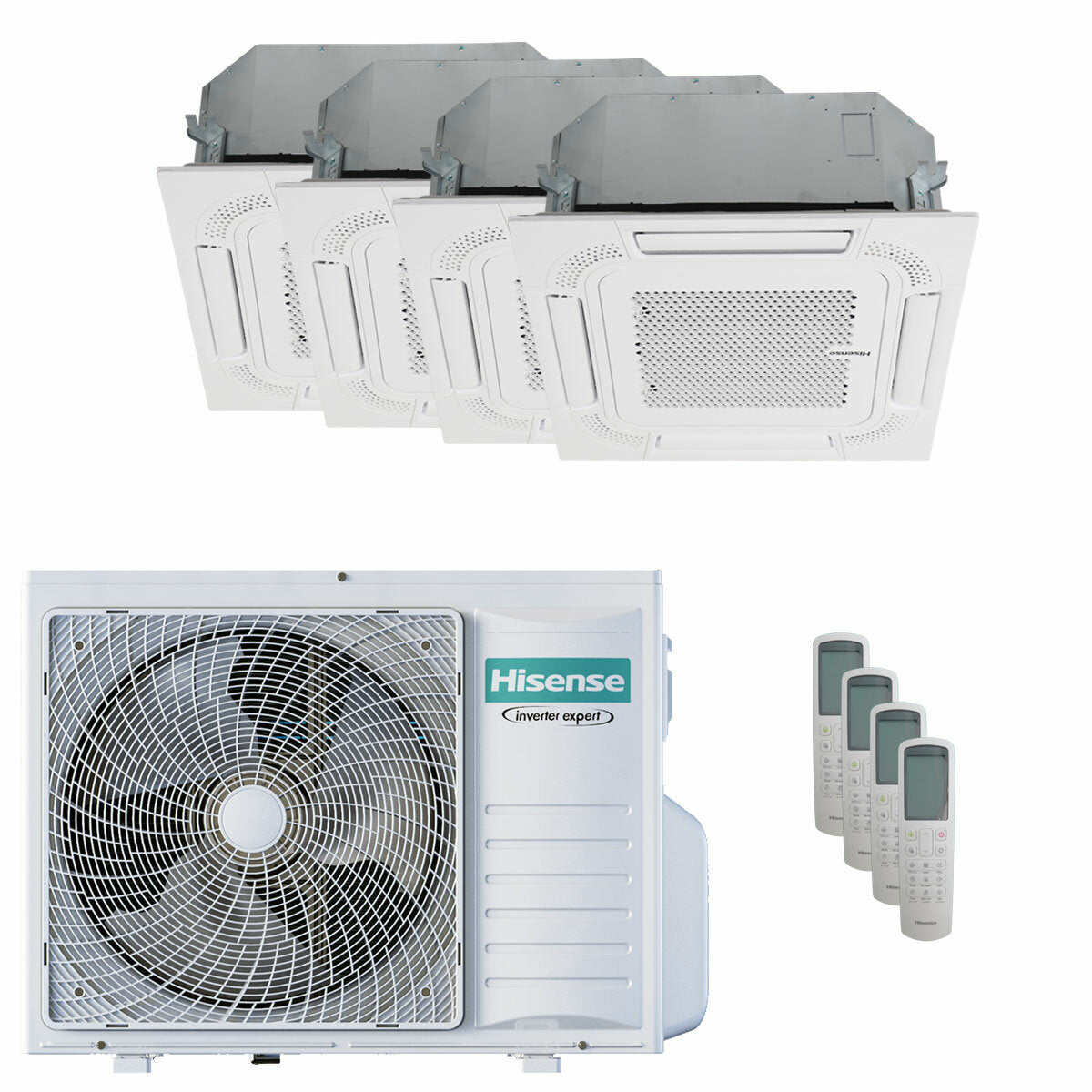 Climatiseur Hisense Cassette ACT quadri split 9000+9000+9000+12000 BTU inverter A++ unité extérieure 8 kW 2023