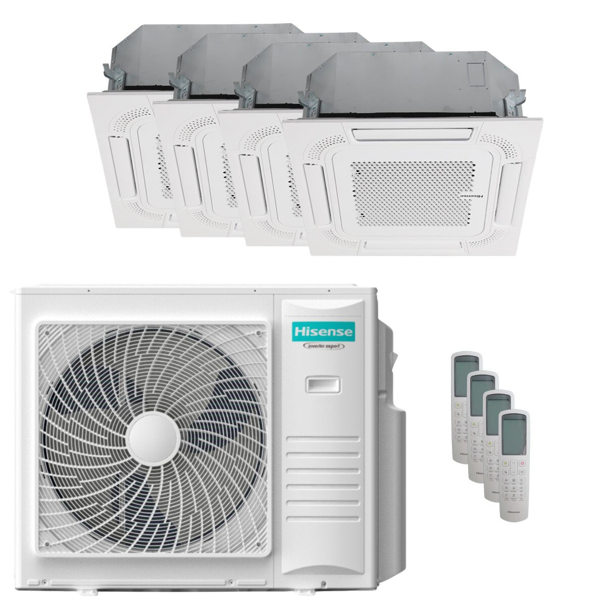 Hisense-Klimaanlage Cassette ACT Quadri Split 9000+12000+12000+18000 BTU Inverter A++ Außengerät 10 kW
