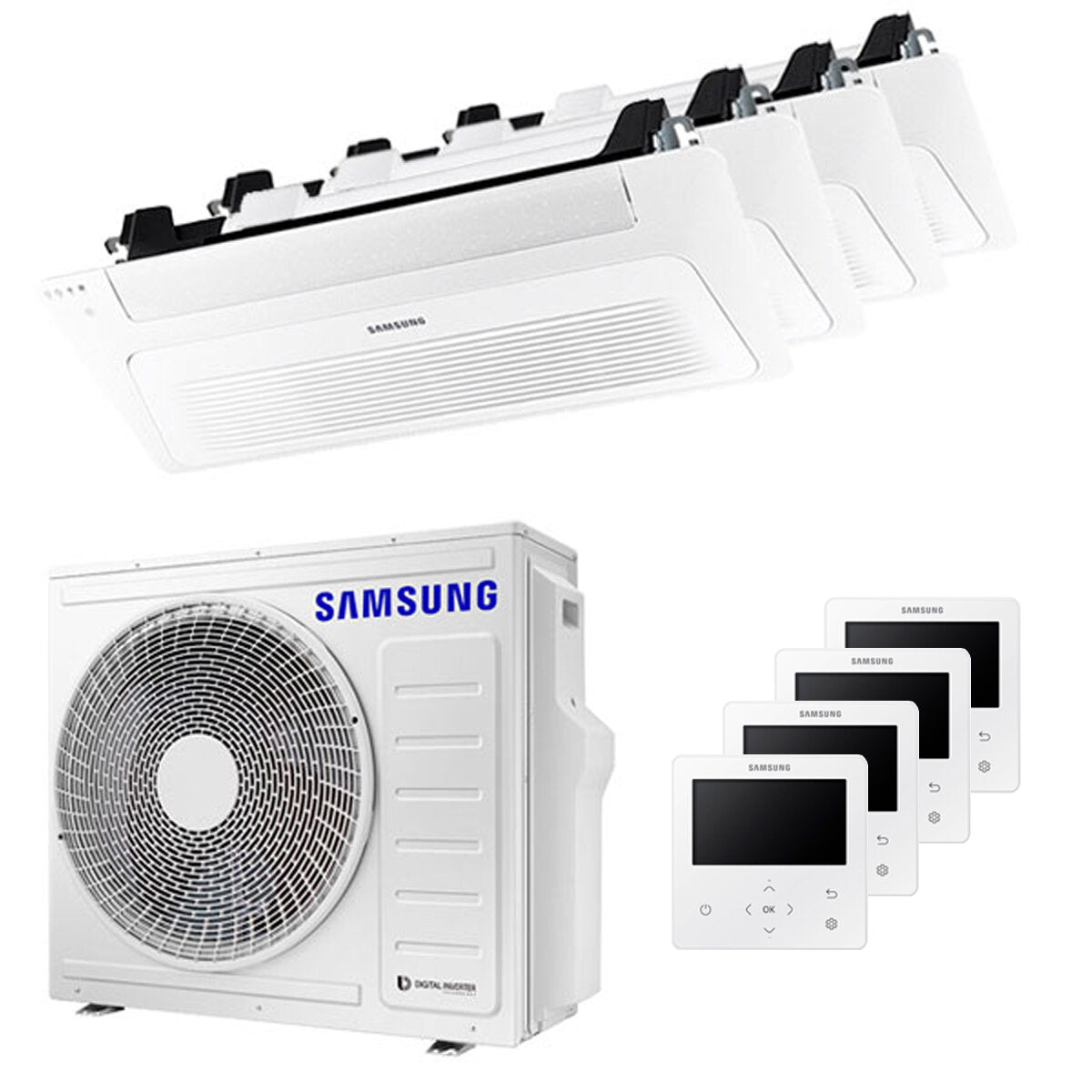 Samsung Air Conditioner WindFree Cassette 1 Way split panels 9000 + 9000 + 9000 + 12000 BTU inverter A ++ outdoor unit 8.0 kW