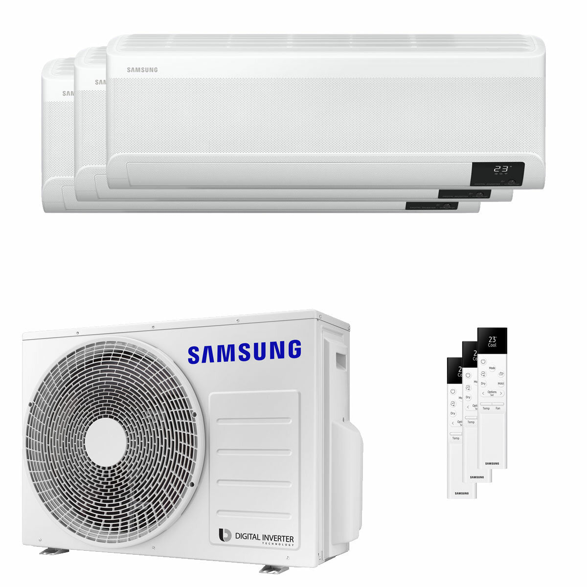 Climatiseur split d&#39;essai Samsung Windfree Elite 2023 7000+7000+9000 BTU onduleur A++ unité extérieure wifi 5,2 kW