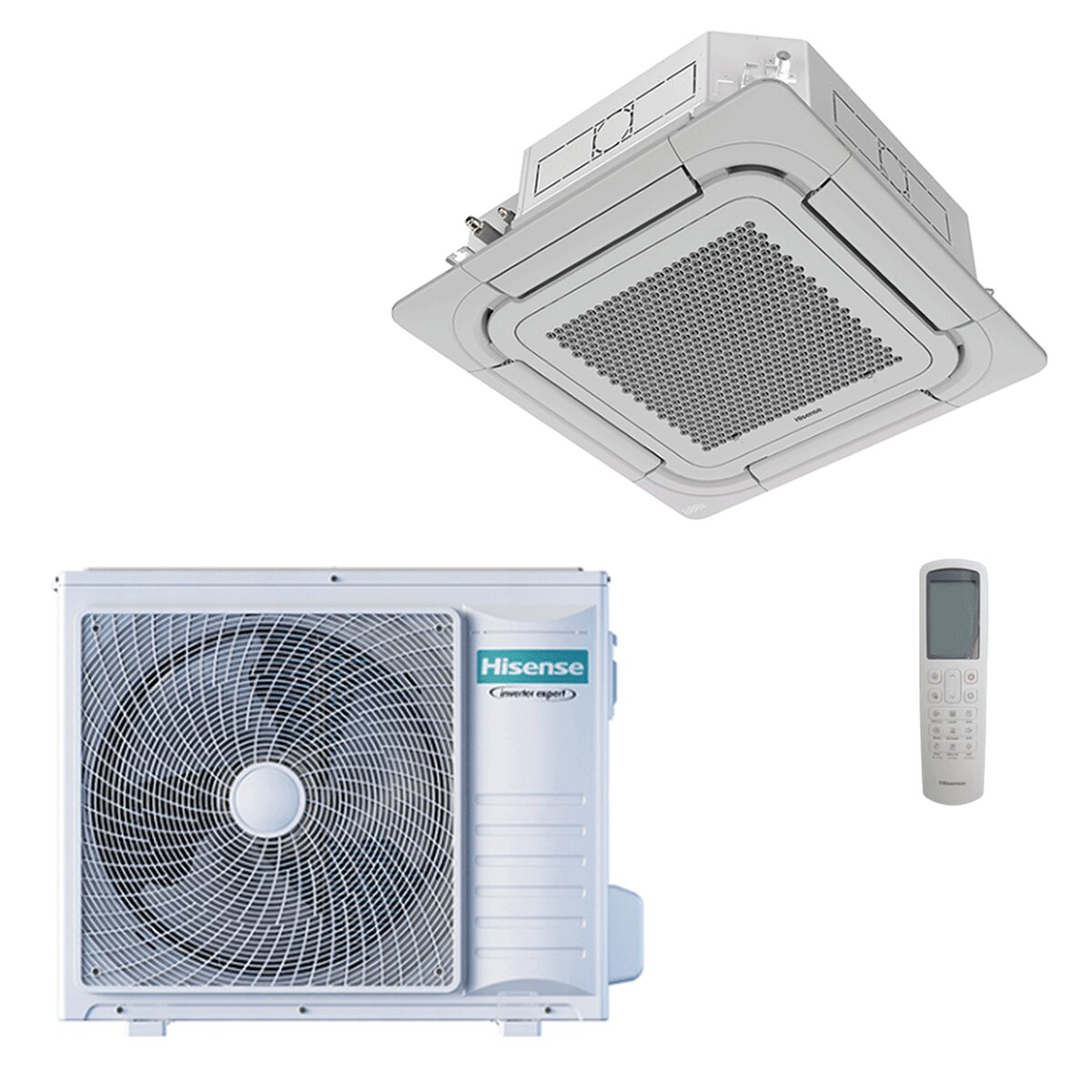 Hisense 90x90 Kassetten-Klimaanlage mit Kreislauftechnik, 24.000 BTU, Kältemittel R32, Turbo-Inverter, Energieeffizienzklasse A++