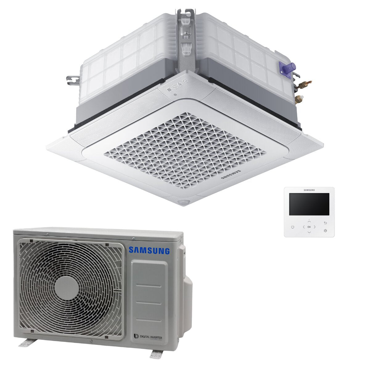 Climatiseur commercial Samsung Cassette 4 voies Mini WindFree 9000 BTU Inverter A++ Unité externe 2,6 kW