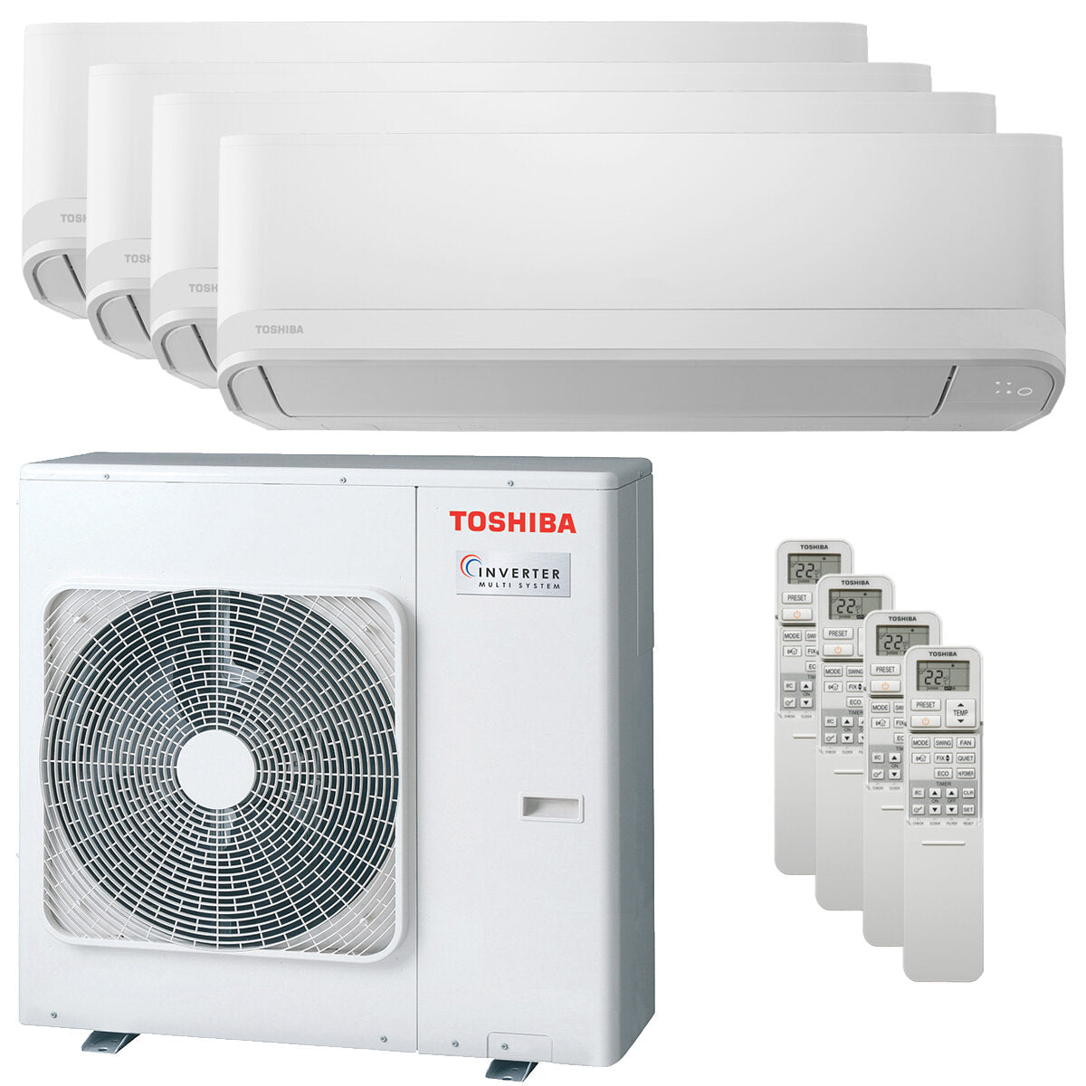 Toshiba New Seiya air conditioner split panels 7000+7000+9000+16000 BTU inverter A++ external unit 8 kW
