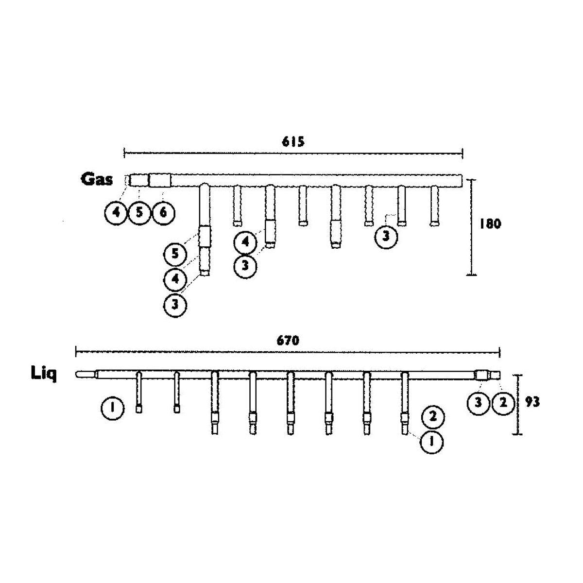 Tecnogas copper manifold 8 connections - for refrigeration piping circuits of VRV, VRF multisplit air conditioning systems