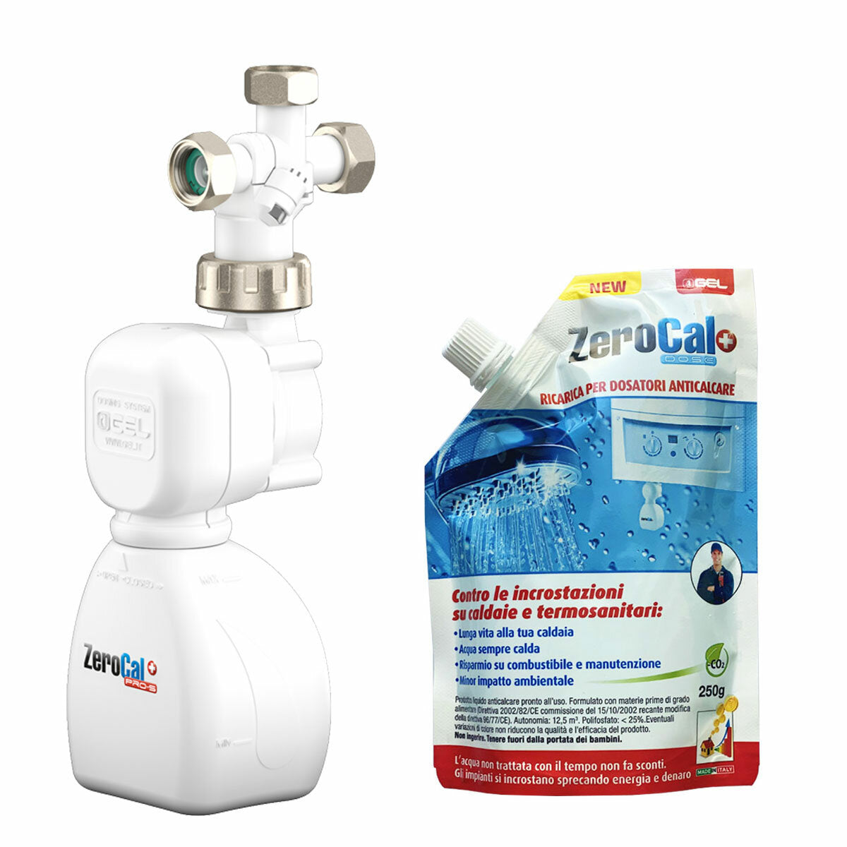 Anti-Kalk-Spender Gel Zerocal+ PRO S DIMA DUAL Universal 1/2" für Boiler