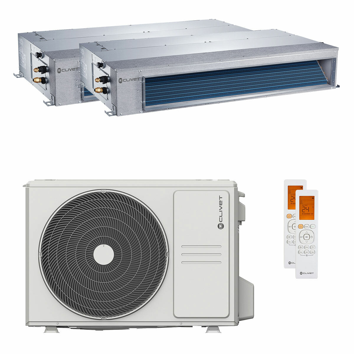 Clivet DUCT 2 dual split ductable air conditioner 9000+18000 BTU inverter A++ outdoor unit 5.3 kW