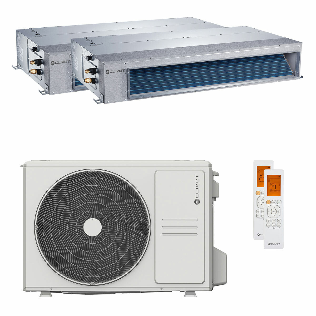 Clivet DUCT 2 Dual-Split-Kanalklimagerät 12000+12000 BTU Inverter A++ Außengerät 5,3 kW