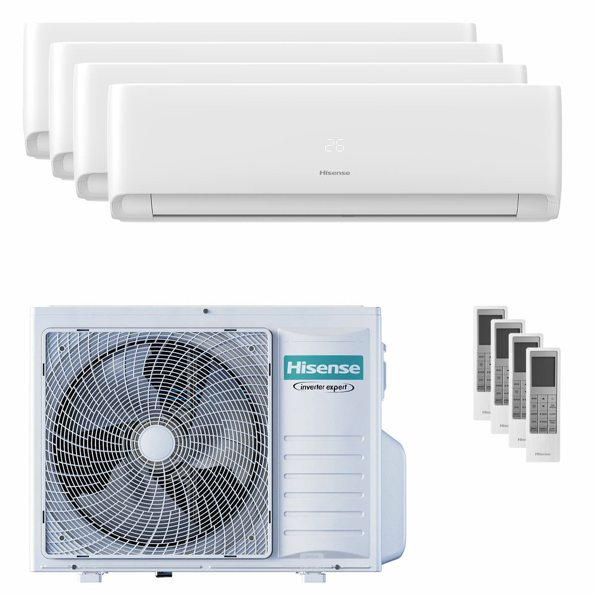 Climatiseur Hisense EcoSense quadri split 7000+7000+7000+12000 BTU onduleur A++ wifi unité extérieure 8 kW 