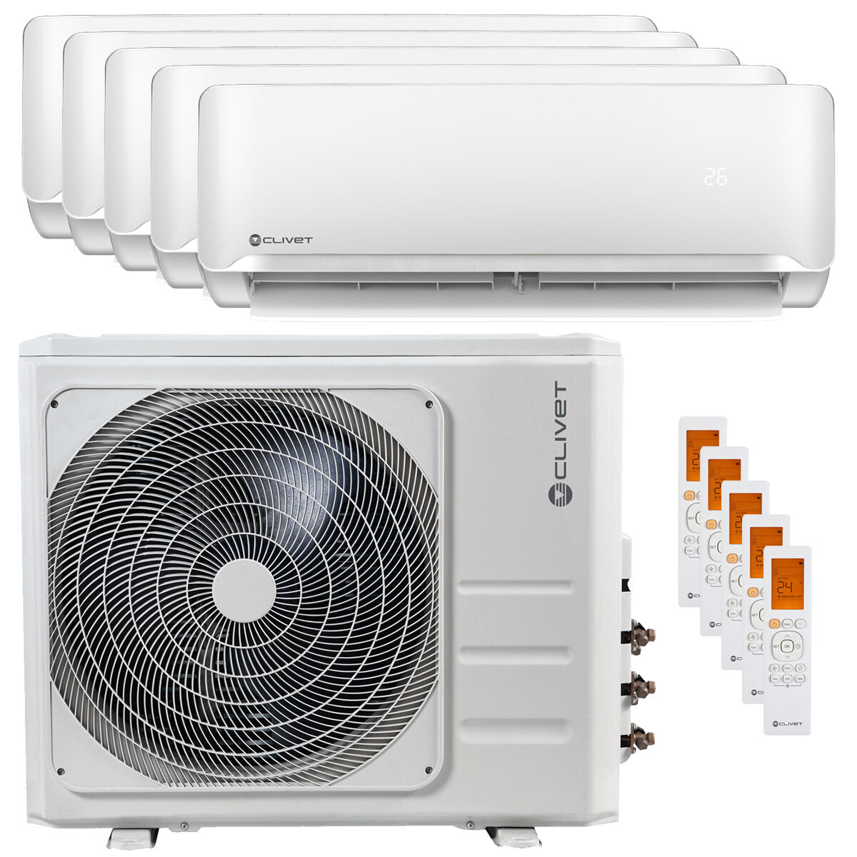 Air conditioner Clivet Essential 2 penta split 9000 + 9000 + 12000 + 12000 + 12000 BTU inverter A ++ outdoor unit 12.3 kW