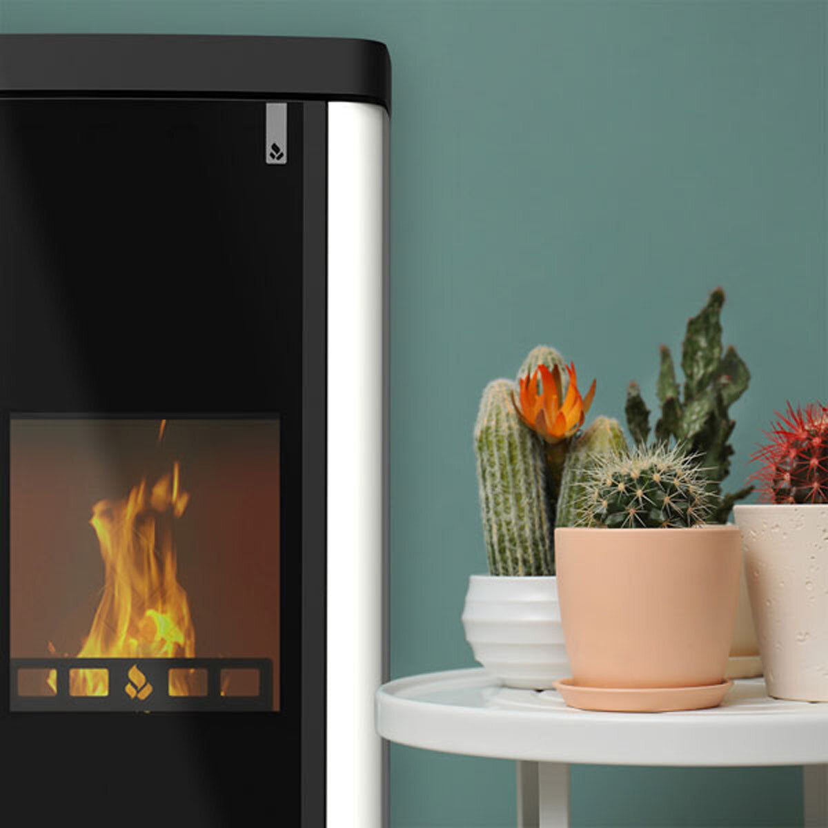 Multi-fuel stove Girolami Soft 26 white 24 kW hydro + DHW kit