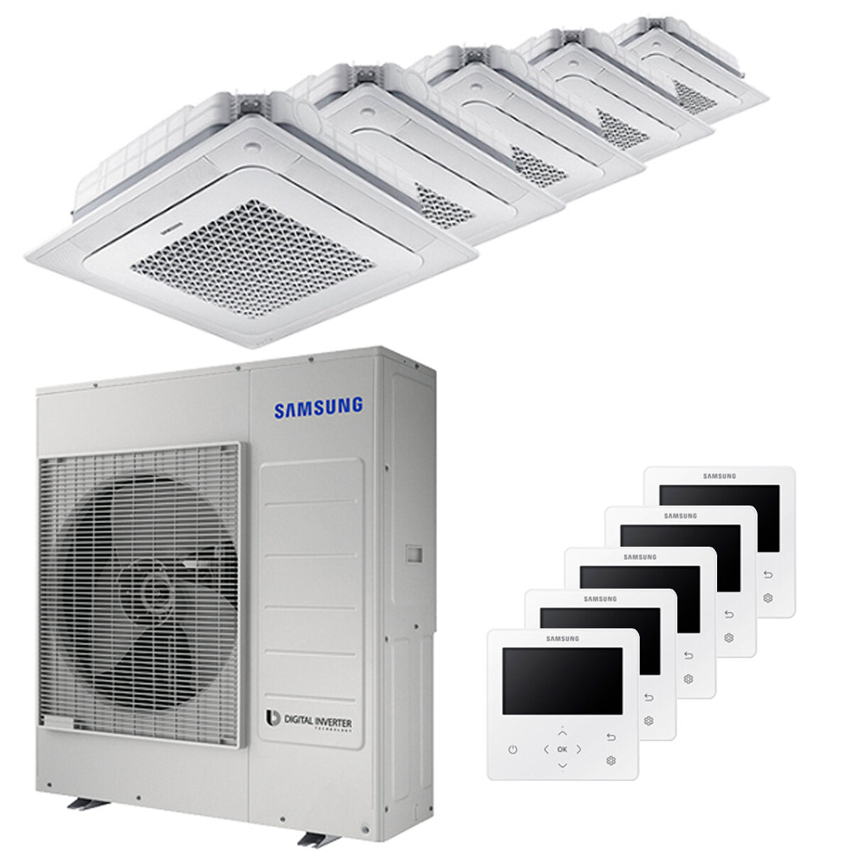 Climatiseur Samsung Windfree 4 voies penta split 7000 + 12000 + 12000 + 12000 + 12000 BTU inverter A++ unité extérieure 10,0 kW