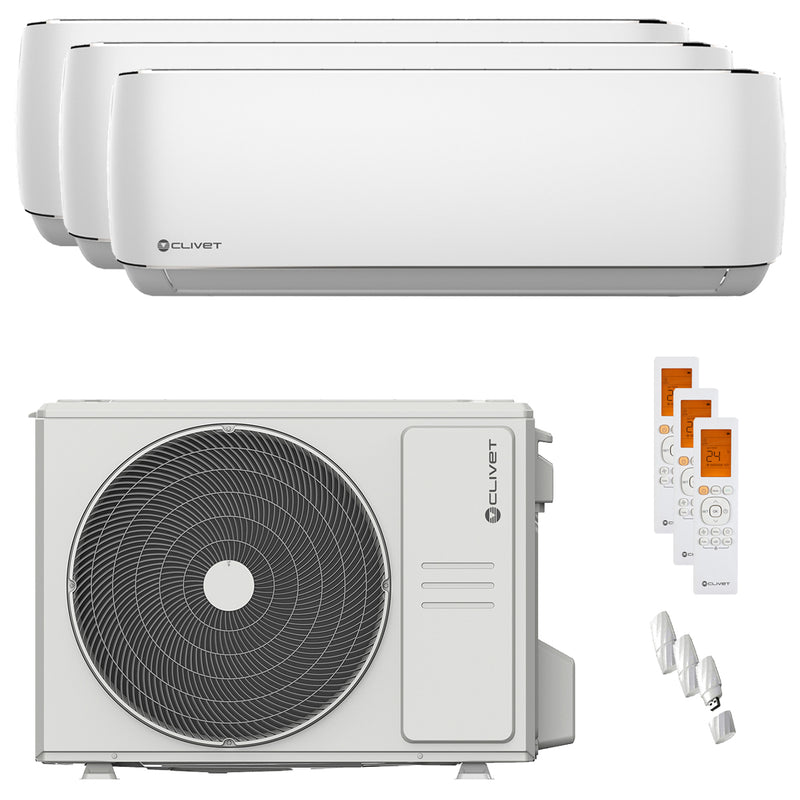 Clivet Cristallo trial split air conditioner 12000+12000+12000 BTU inverter A++ wifi outdoor unit 7.9 kW