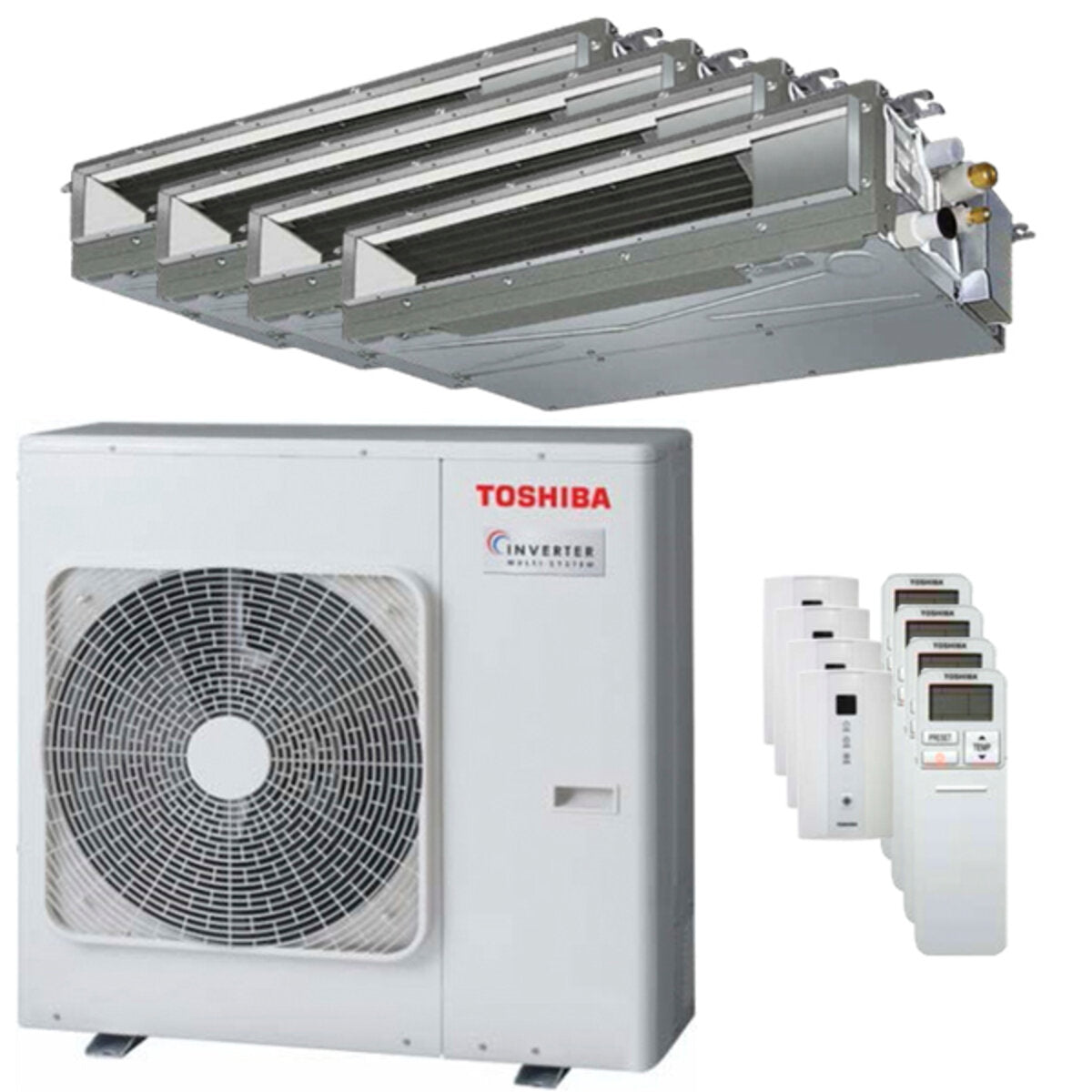Toshiba Ductable Air Conditioner U2 Quadri Split 7000 + 7000 + 9000 + 12000 BTU Inverter A + Außeneinheit 8,0 kW